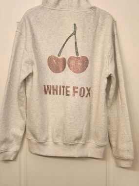 White Fox Boutique Cream Heather Crewneck with Cherry Graphic